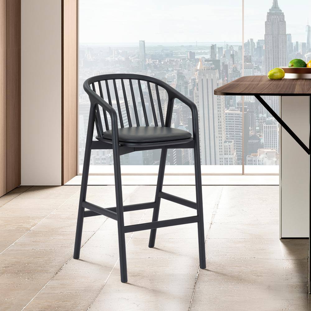 Markeith Black Oak and Faux Leather Counter Stool