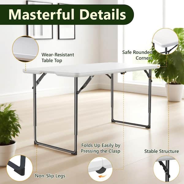 Folding Table 4 ft. Heavy Duty Fold in Half Plastic Table Portable Utility for Multiple Occasions