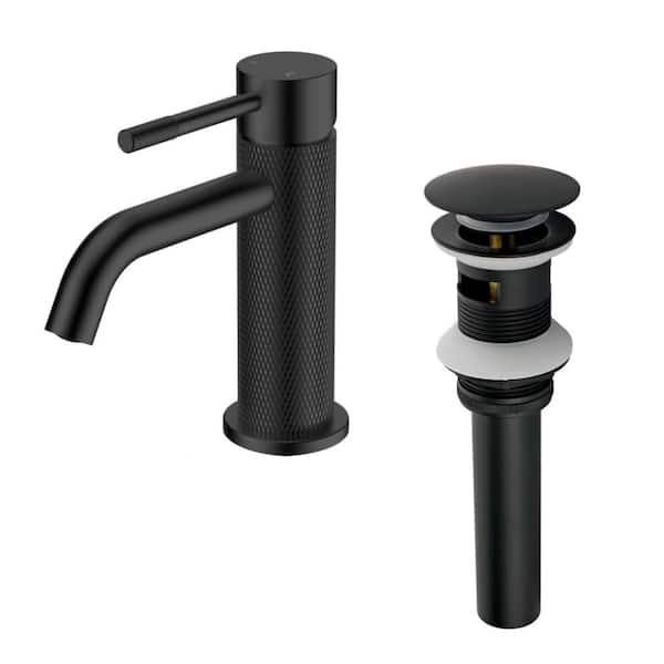 Single Handle Single Hole Bathroom Faucet with Drain Assembly Deck Mount Brass Vanity Sink Taps in Matte Black