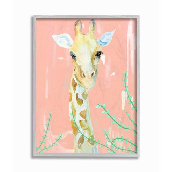 Stupell Industries 16 in. x 20 in. "Giraffe Portrait Animal Pink Green Painting" by Main Line Studio Framed Wall Art