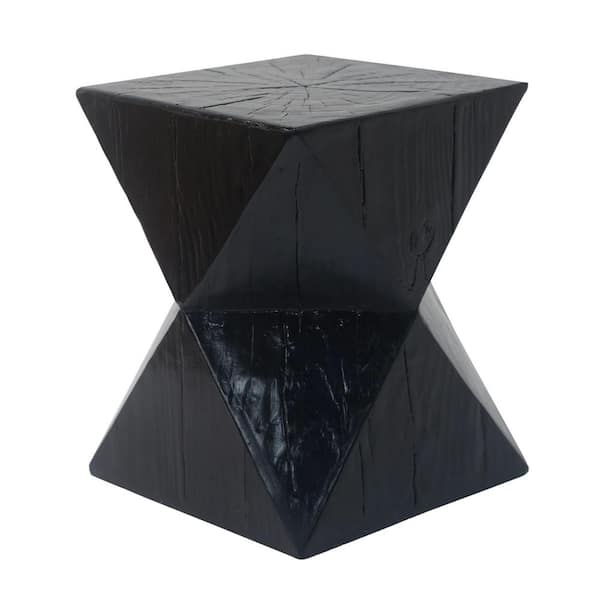 ESILOO 14.25 in. Black Concrete Side Table-Rustic Hand-Carved Texture, Weather-Resistant, Geometric Hourglass Design