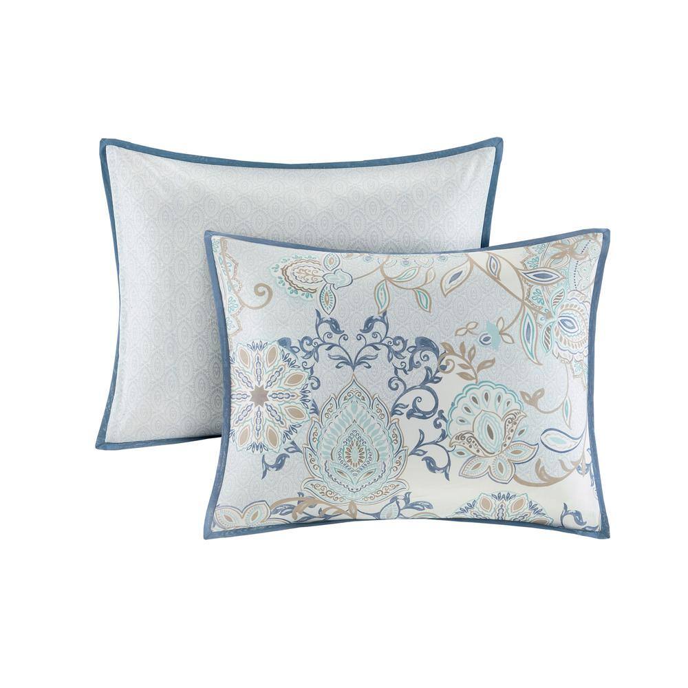California King Blue Cotton Reversible Comforter Set