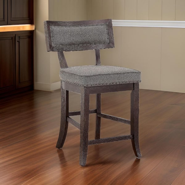 Benjara 25 in. Espresso Brown and Brown Low Back Wood Frame Bar Stool with Polyster Seat (Set of 2)