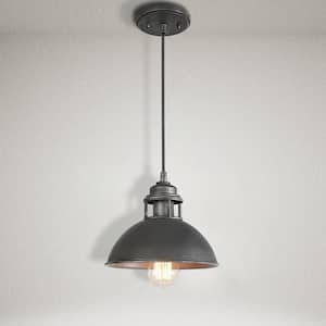 Industrial 1-Light Brushed Silver and Black Island Pendant Light with Classic Dome Shade Barn Pendant LED Compatible