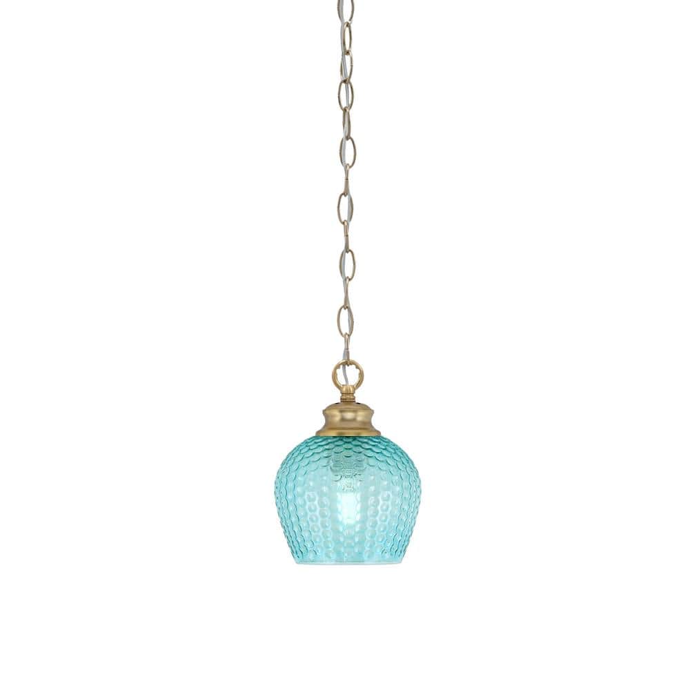 Tyler 60-Watt 1-Light New Age Brass Chain Mini Pendant Light with Turquoise