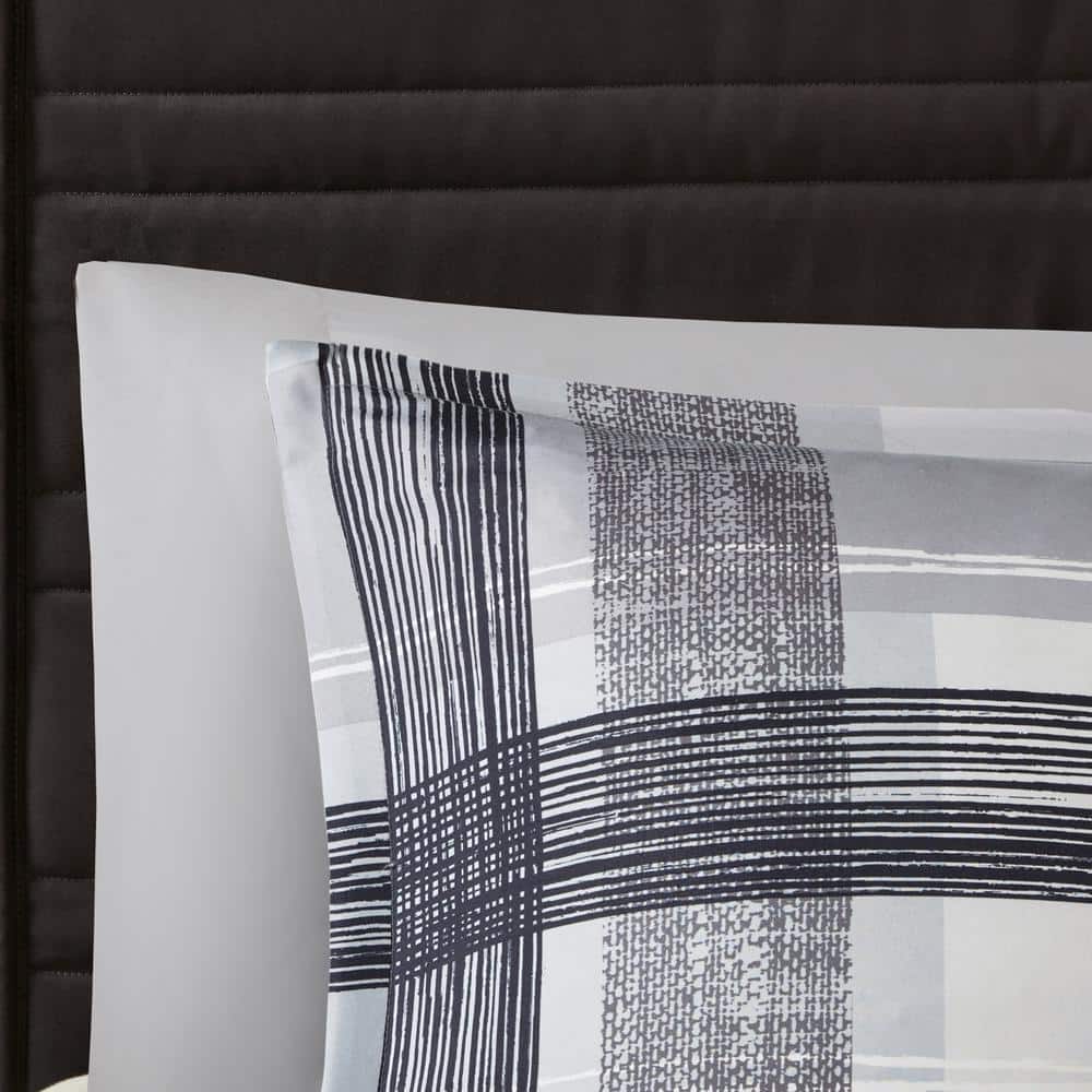 Full Gray Microfiber Reversible Plaid Comforter Set