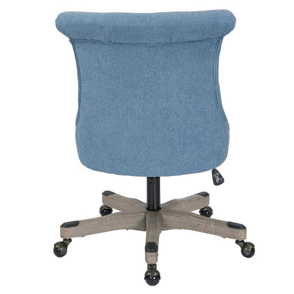 Sky Blue Fabric Swivel Armless Office Chair with Wood Base