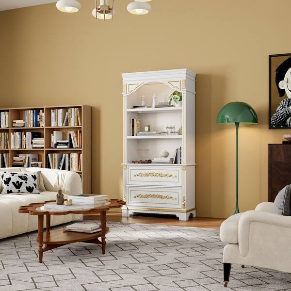 FUFU&GAGA White 76.3 in. Accent Cabinet Office Storage Cabinet