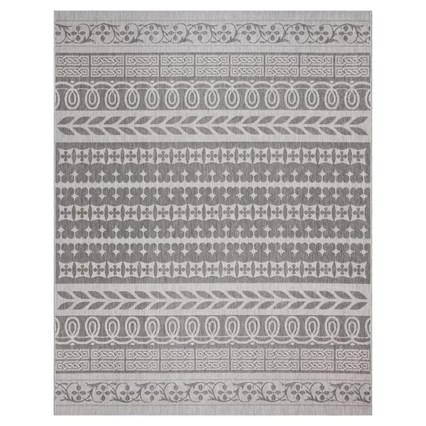Paseo Burke Striped Ash/Steel 9 ft. x 13 ft. Striped Indoor/Outdoor Area Rug