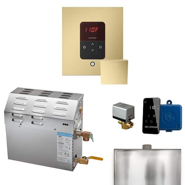 MS 15 kW (15000 W) Steam Shower Generator Package with square iTempo Control in Satin Brass and Accessories
