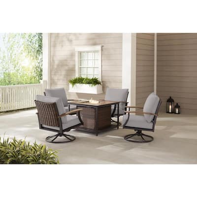 Hampton Bay Fiddler S Creek 5 Piece, White Outdoor Patio Furniture Set With Fire Pit Sam S Club