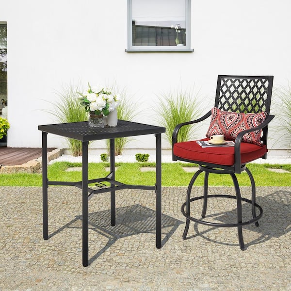 Nuu Garden 3 Piece Patio Swivel Bar Set Outdoor Furniture Bar Height Bistro Table Set 