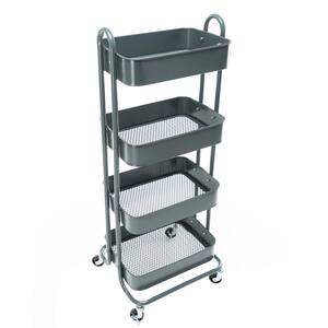 4-Tier Metal Utility Cart,Kitchen Cart with Wheels Storage Shelves Organizer Trolley Cart for Home Kitchen Bathroom,Gray