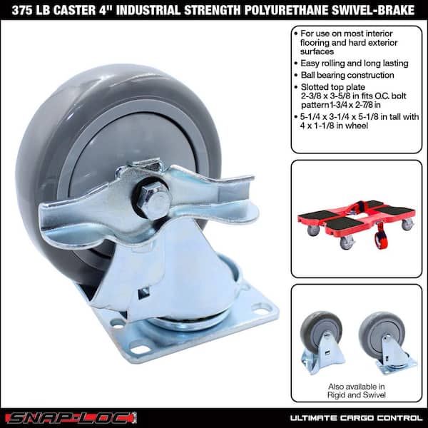 4 Heavy Duty Caster Set 6" 8" Polyurethane on Aluminum Wheels Rigid Swivel Brake 