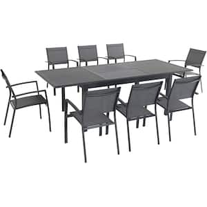 Turner 9-Piece Aluminum Outdoor Dining Set with 8-Sling Dining Chairs and 40 in. x 94 in. Table