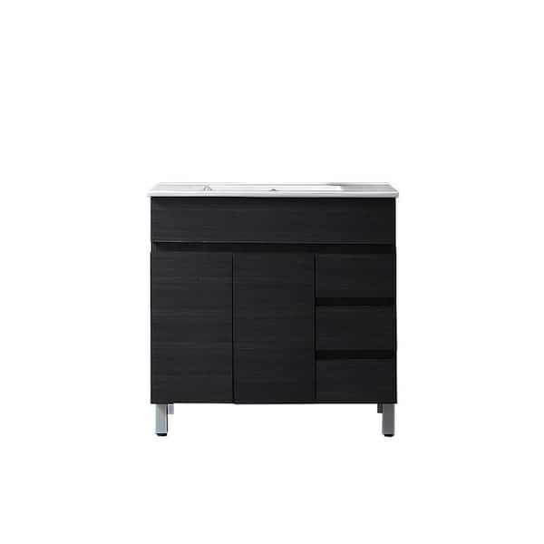 Flynama 32 in. W x 18.3 in. D x 32 in. H Freestanding Bath Vanity in Black with Vanity Top in White