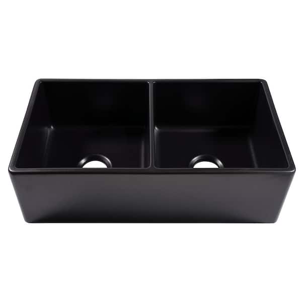 Bradstreet II 33 in. Farmhouse Apron Front Undermount Double Bowl Matte Black Fireclay Kitchen Sink