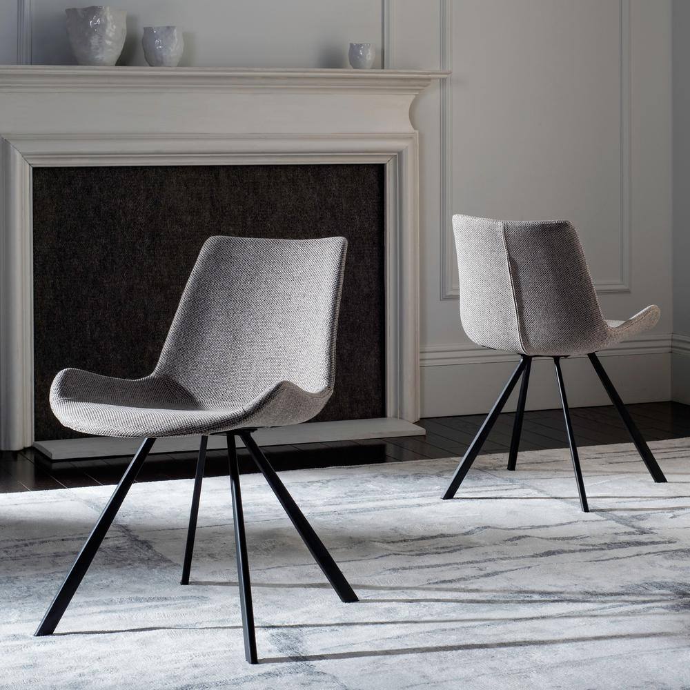 Light Grey Upholstered Mid-Century Modern Dining Chairs, Set of 2