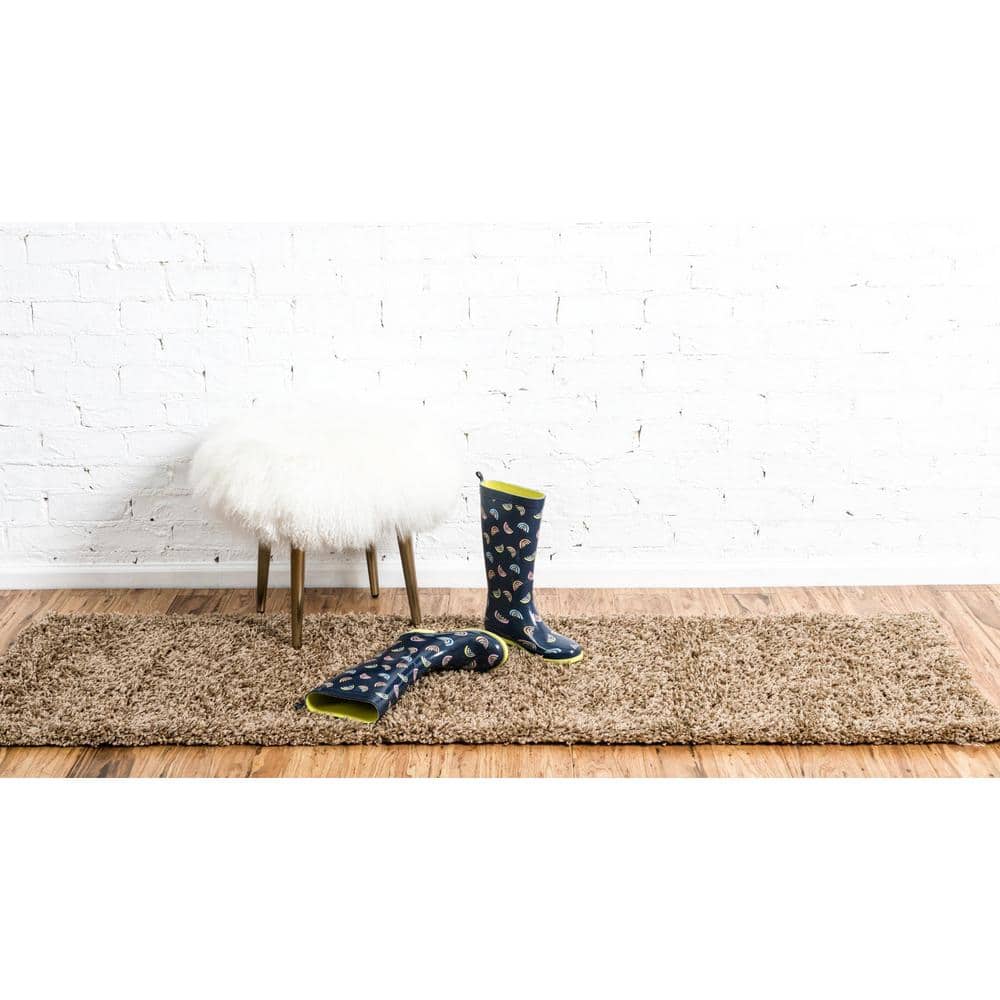 Luxurious Brown Synthetic Shag Runner Rug