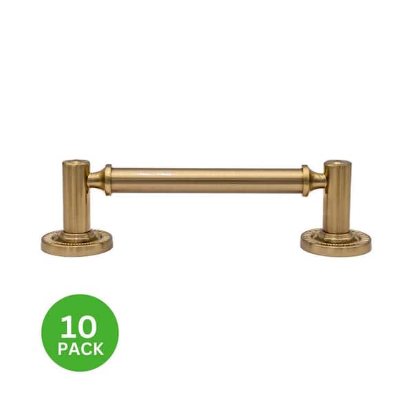 10-Pack Minted 4 in. (102 mm) Center-to-Center Traditional Satin Brass Bar Drawer Pull