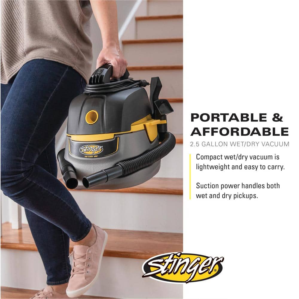 Compact Gray and Yellow 2.5 Gallon Wet/Dry Vacuum Cleaner