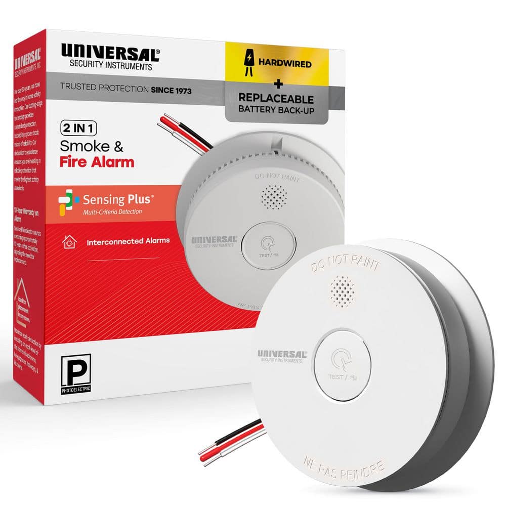 Universal Security Instruments Hardwired and 1-Year Battery Backup Smoke Detector with Photoelectric Sensor