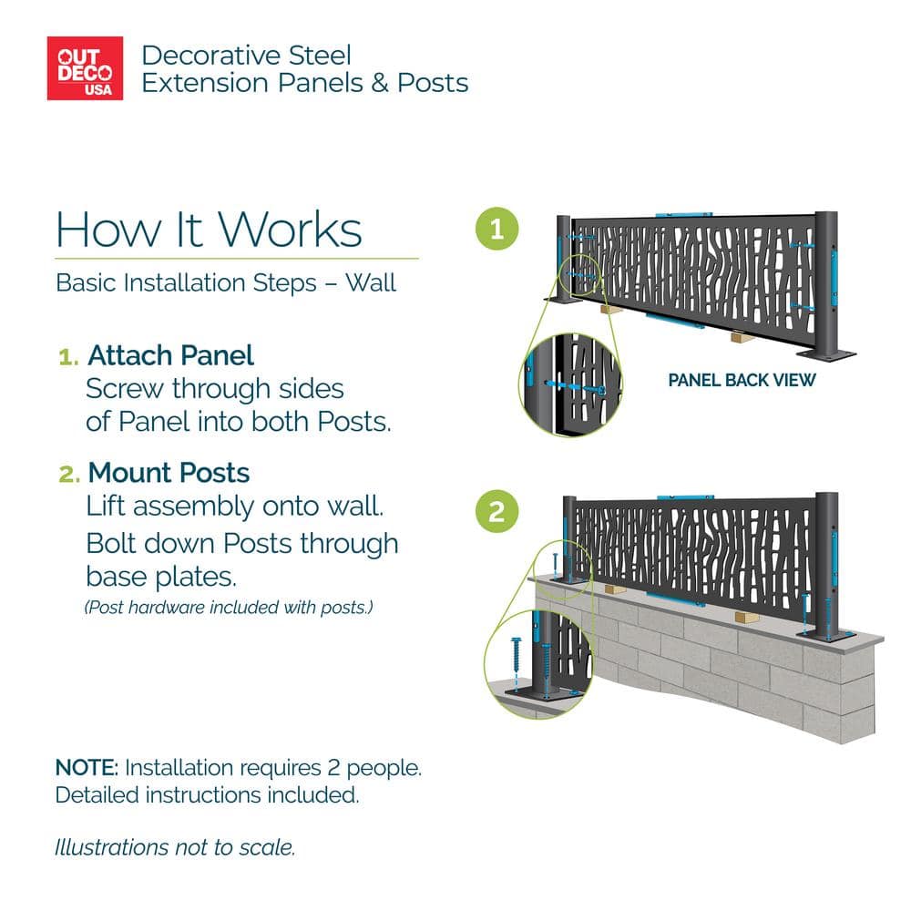 Decorative Black Galvanized Steel Privacy Panel, 16" x 72"