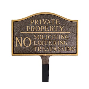 Private Property, No Soliciting, No Loitering Small Statement Plaque with Lawn Stake - Hammered Bronze