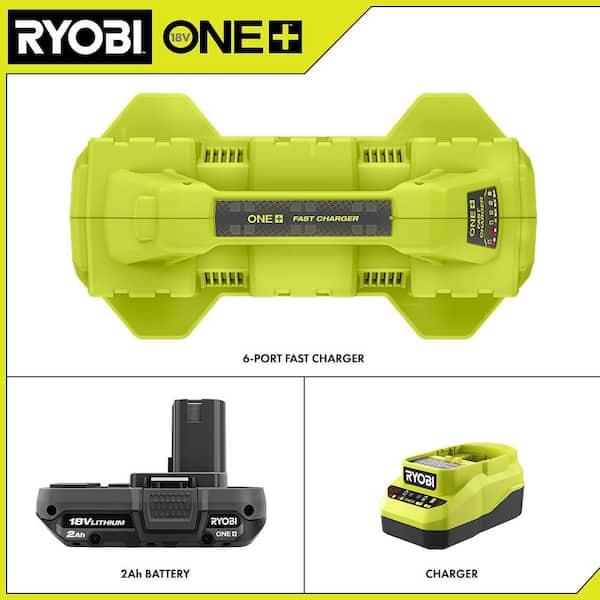 ONE+ 18V 6-Port Fast Charger with 2.0 Ah Battery and Charger Kit