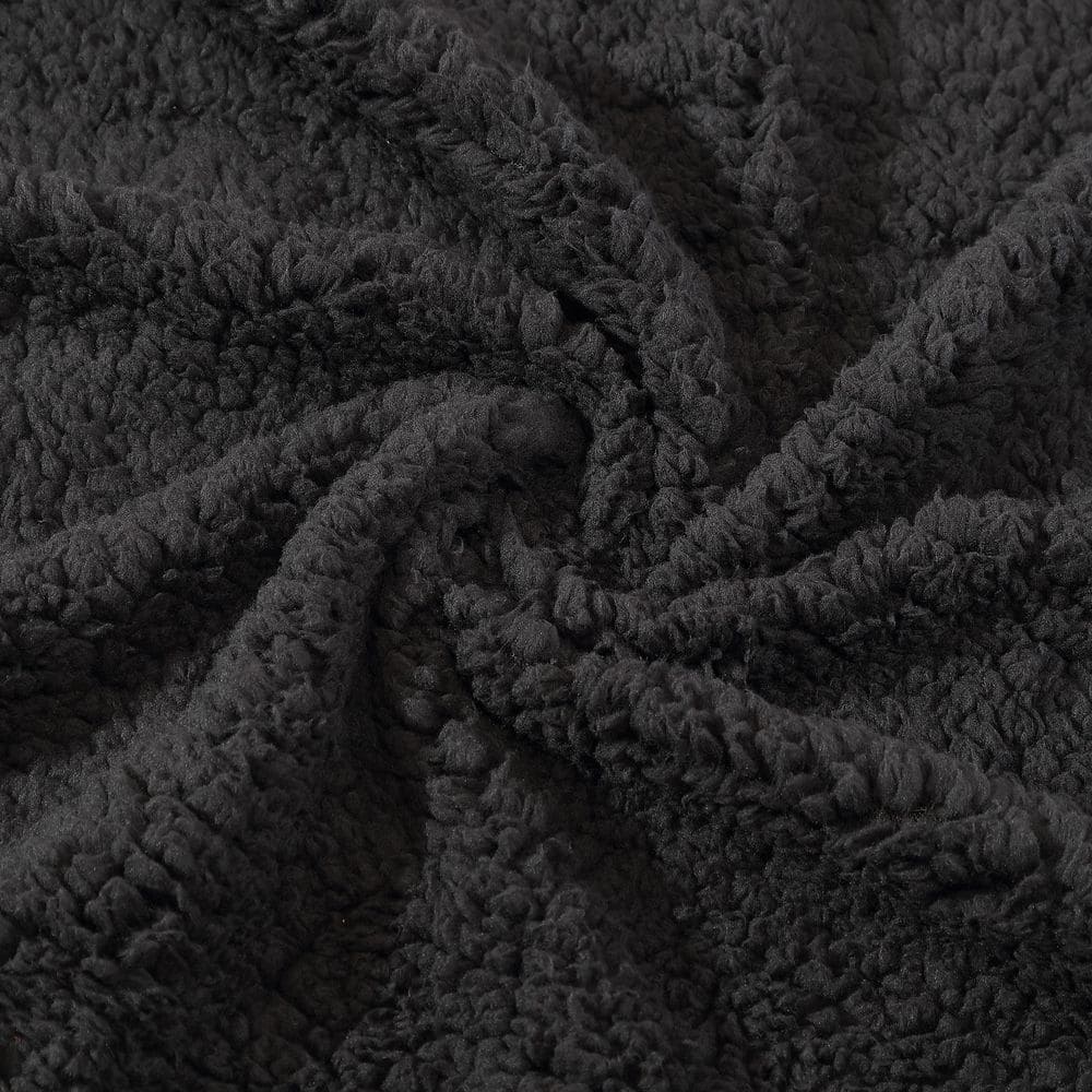 Gray and Red Plaid Sherpa Fleece Reversible Throw Blanket, 50"x60"