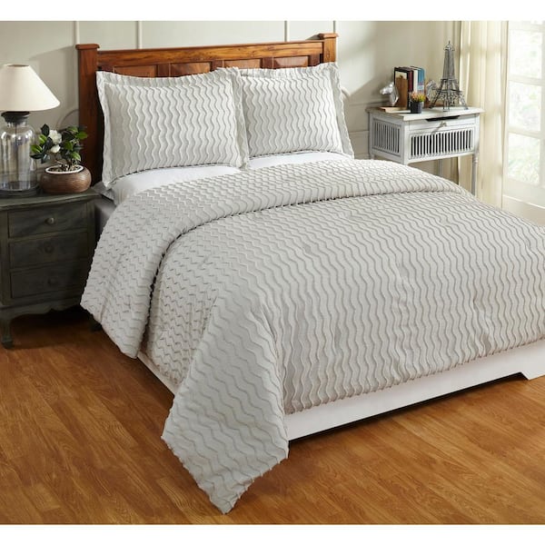 Better Trends Isabella Comforter 3-Piece Gray King 100% Cotton Tufted Chenille Wavy Channel Design Comforter Set