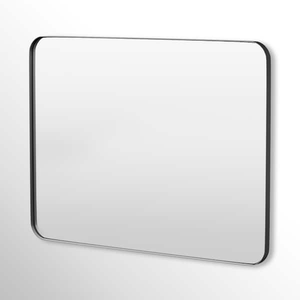 48 in. W x 36 in. H Rectangular Framed Tempered Glass Wall-Mounted Bathroom Vanity Mirror in Black