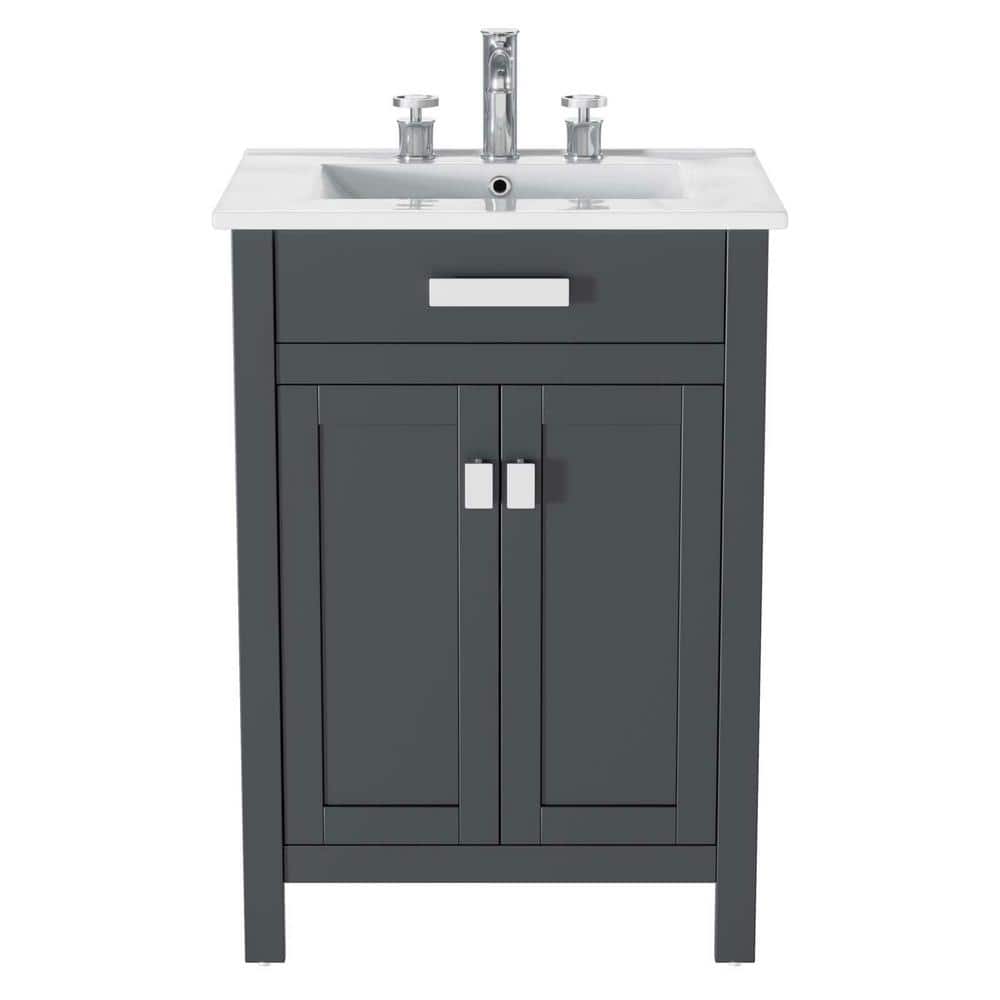Laguna 24" Gray and White Modern MDF Ceramic Bathroom Vanity