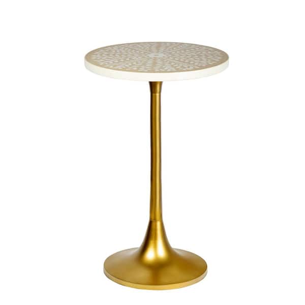 JONATHAN Y Nysha 25 in. Modern Bohemian Metal/Resin Inlay Top End Table, Beige/White