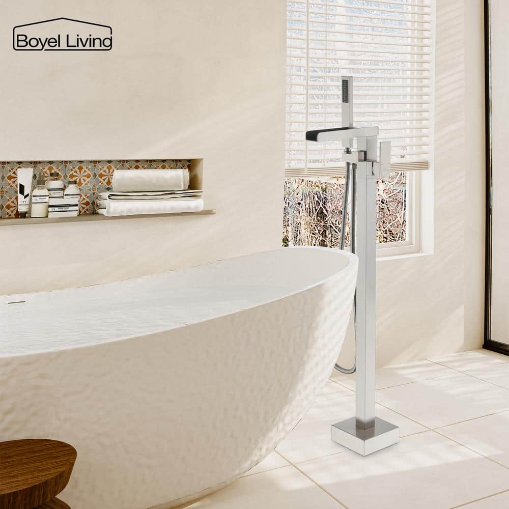 Brushed Nickel Modern Freestanding Tub Faucet with Hand Shower