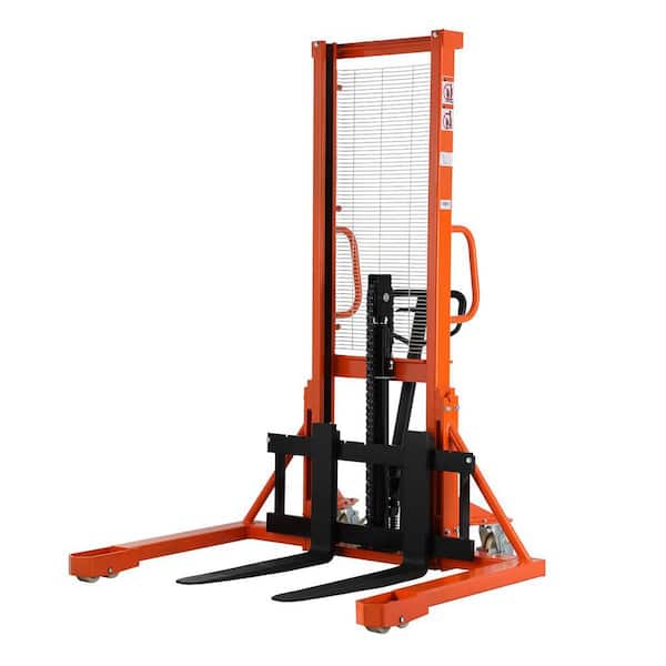 Manual Pallet Stacker 2200 lbs. Hand Straddle Stacker 63 in. Max Lift Height Orange