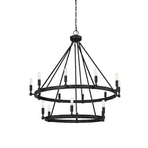 Fiora 16-Light Rustic Black Chandelier For Dining Rooms