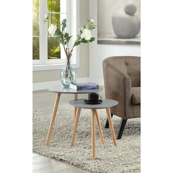 Convenience Concepts Oslo 19 in. Gray and Light Oak Wood Nesting End Tables (Set of 2)