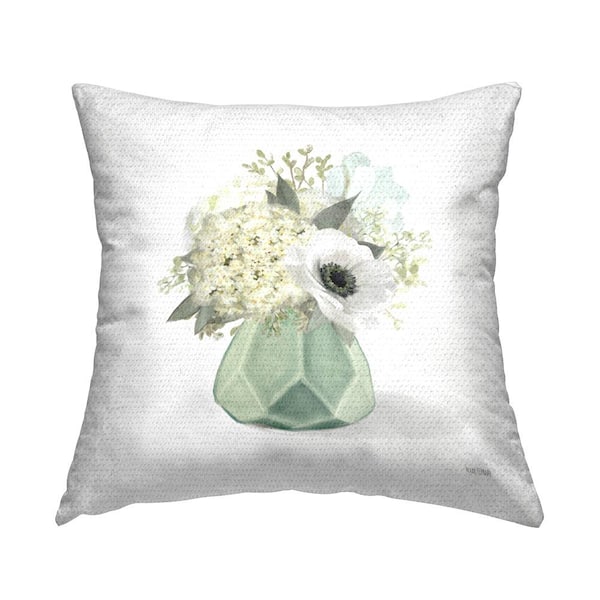 Stupell Industries Green Flower Bouquet White Square Outdoor Throw Pillow