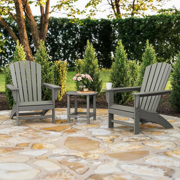 Grant Park Slate Grey 3-Piece Plastic Traditional Curveback Adirondack Patio Conversation Set