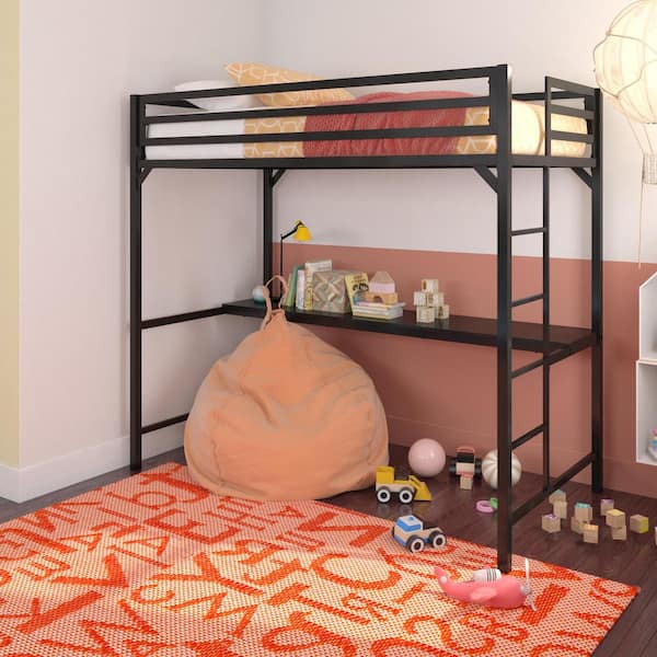 Mabel Black Metal Twin Loft Bed with Desk