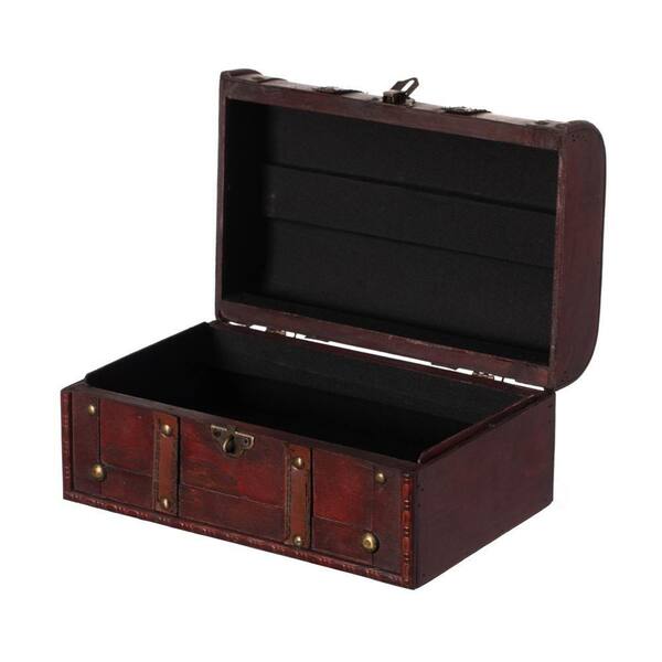Vintage Wooden Treasure Chest - Decorative Storage Box With Hinged Lid, Brown Finish