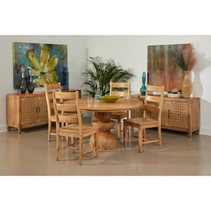 Farmhouse Lancaster Natural Wood Top 54 in. Pedestal Base Dining Table Seats up to 6