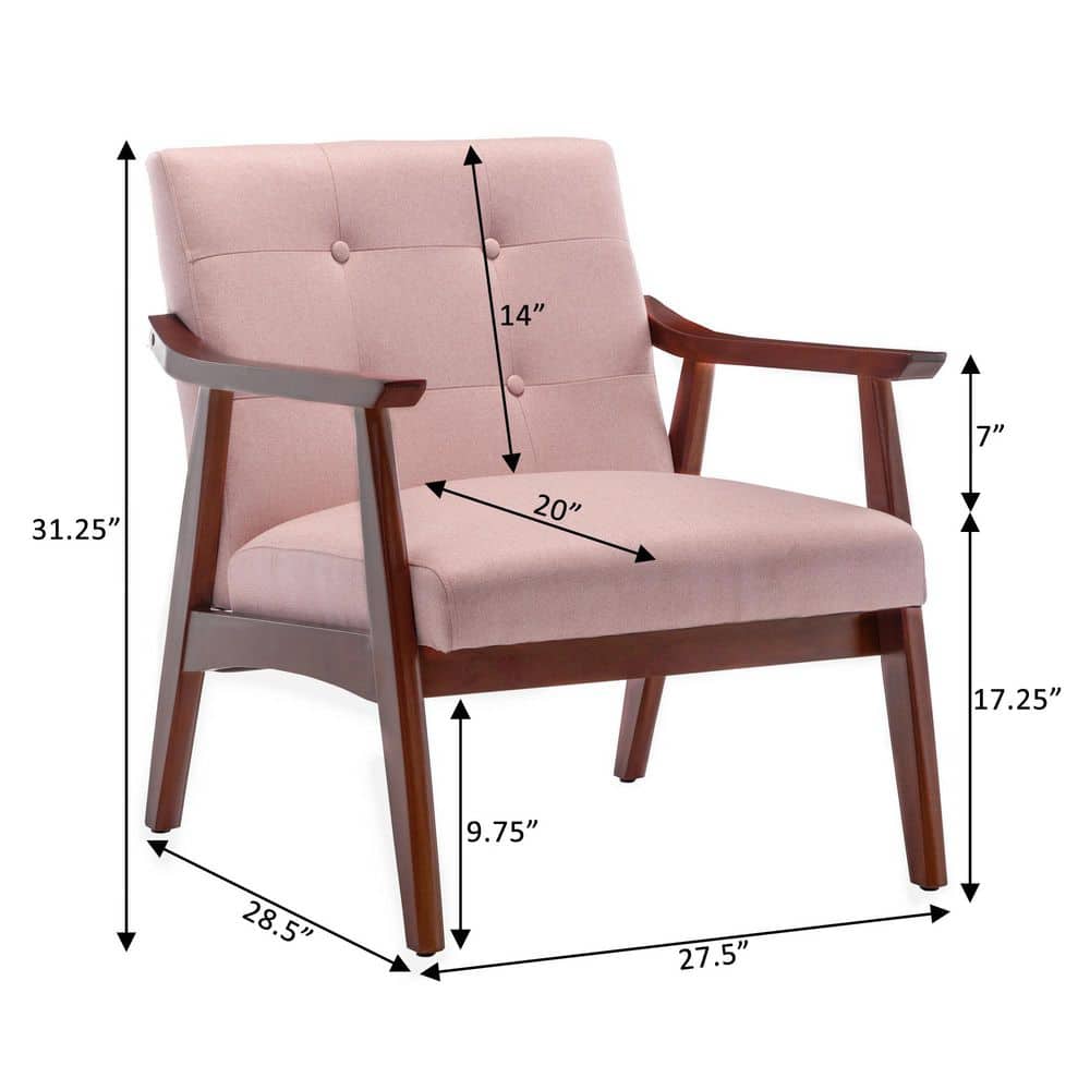 Pearl Pink Fabric Espresso Wood Accent Chair 28x32x29 in
