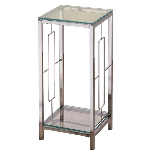 Worldwide Homefurnishings 26 in. H 2-Tier Chrome and Clear Glass Accent Table