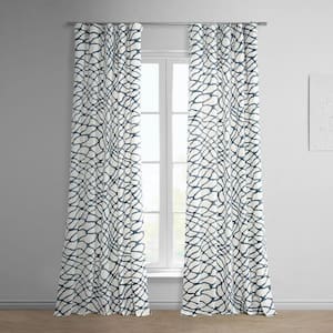 Ellis Blue Printed Room Darkening Curtain - 50 in. W x 108 in. L Rod Pocket with Back Tab Single Window Panel