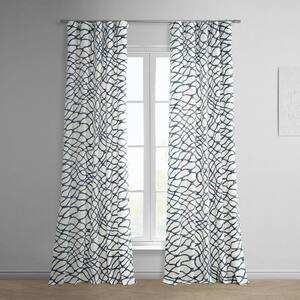 Ellis Blue Printed Room Darkening Curtain - 50 in. W x 96 in. L Rod Pocket with Back Tab Single Window Panel