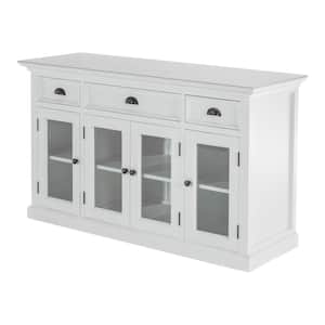 Charlie Classic White Wood 57.09 in. Buffet Table with Drawers and Glass Doors