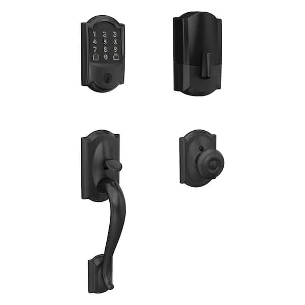 Camelot Matte Black Encode Smart WiFi Deadbolt Door Handleset with Georgian Knob and Camelot Trim