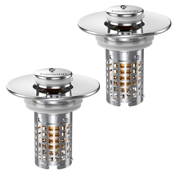2-Piece Pop-up Sink Drain Strainer with Removable Stainless Steel Strainer Basket in Chrome, Sink Stopper Hair Catcher